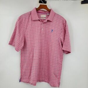Payne Stewart Mens Pink Grid Double Mercerized Cotton Golf Polo Shirt Large